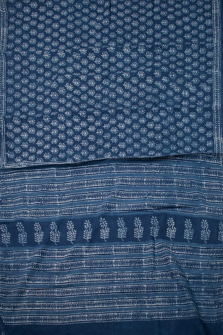 Buttas on Indigo Dabu Mul Cotton saree