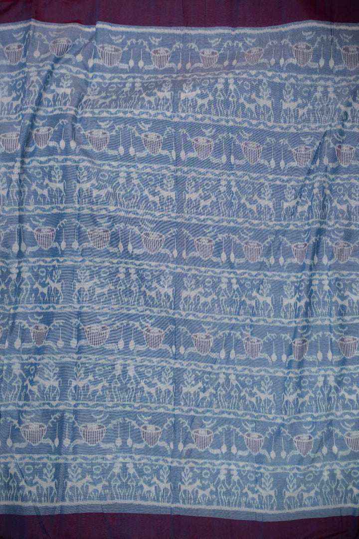Light Blue Orissa Ikat Cotton Fabric