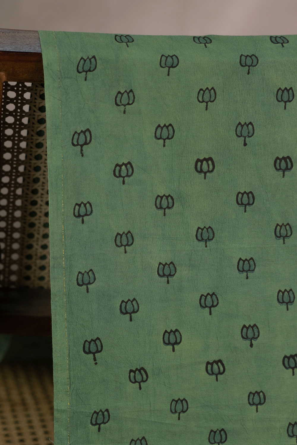 Lotus on Green Ajrak Cotton Fabric