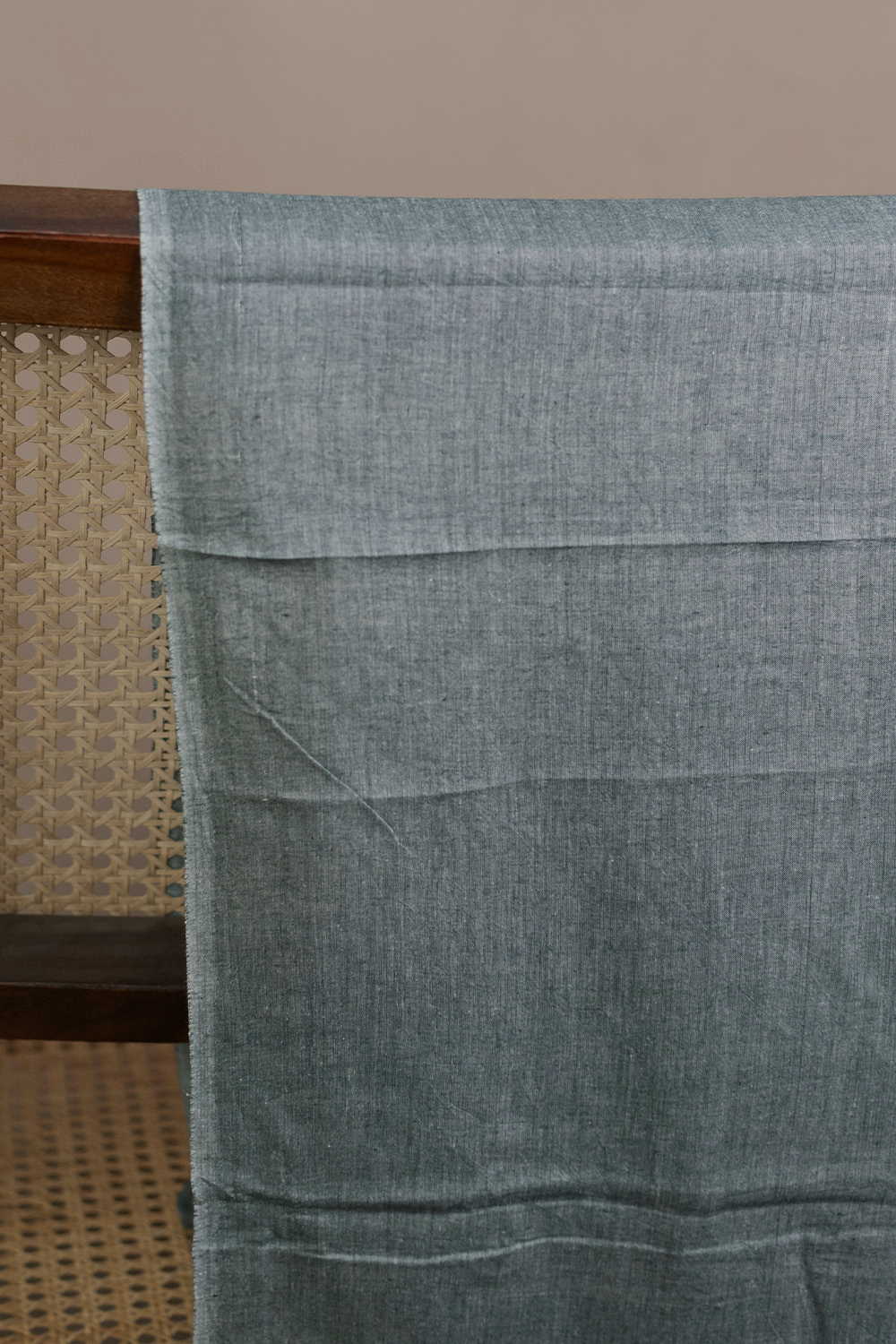 Greyish Green Handwoven Mul Cotton Fabric - 2m