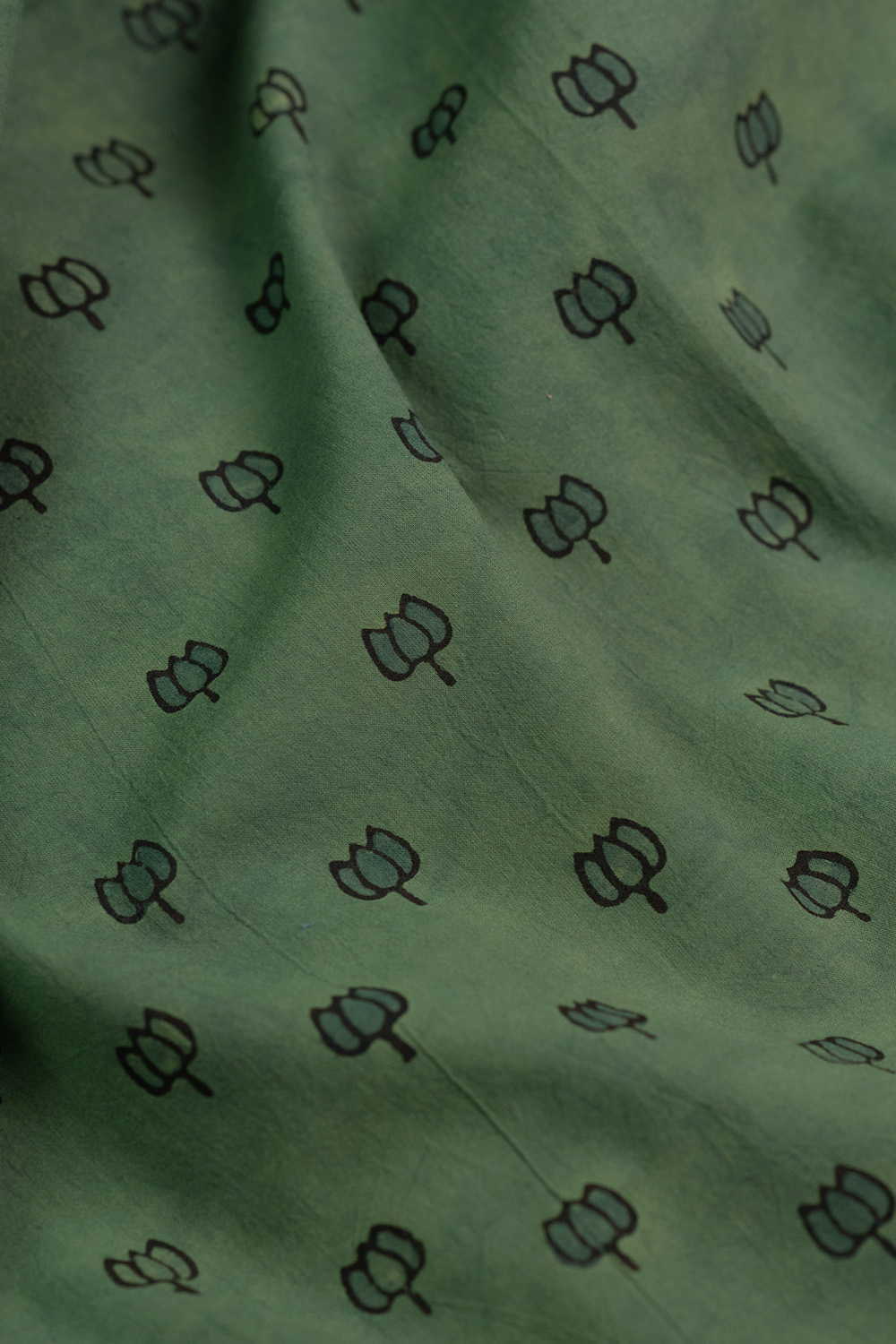 Lotus on Green Ajrak Cotton Fabric