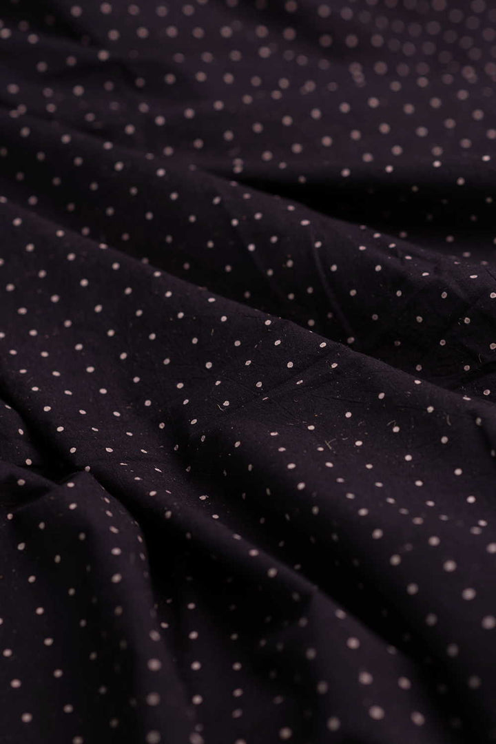 Tiny Dot - Pitch Black Ajrak Cotton Fabric