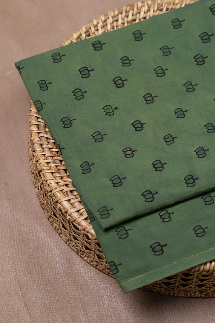 Lotus on Green Ajrak Cotton Fabric