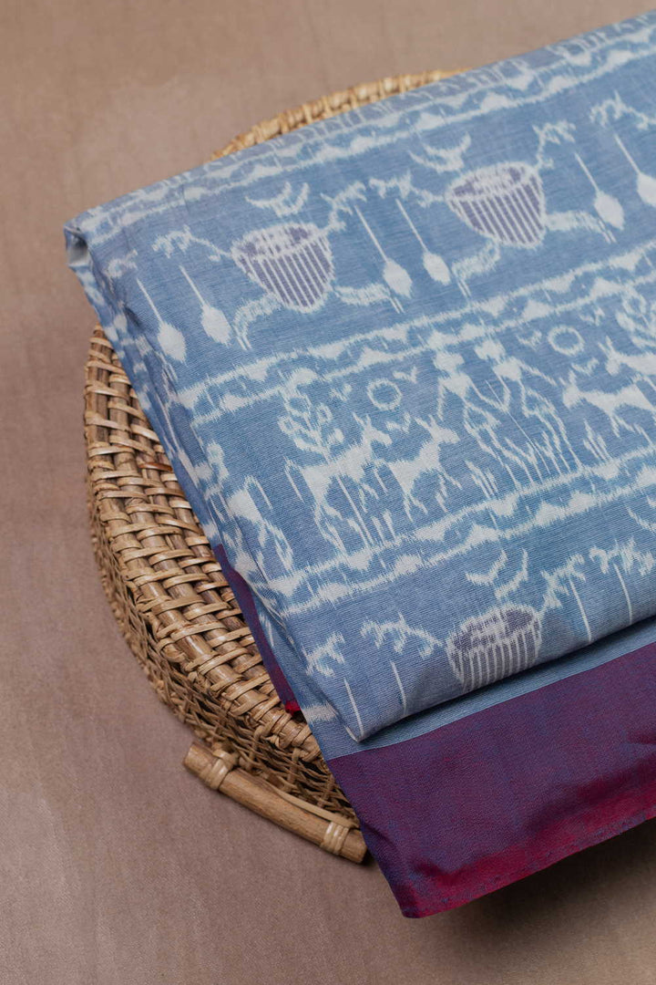 Light Blue Orissa Ikat Cotton Fabric
