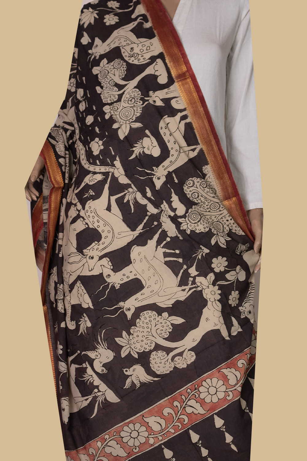 Painted Kalamkari Dupatta - Matkatus