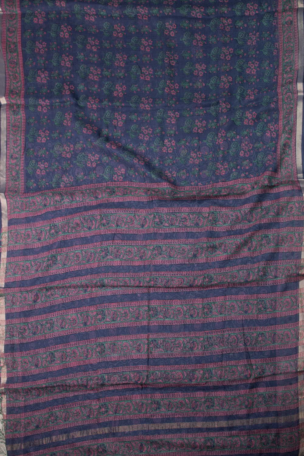Pink with Green Floral Kota Cotton Saree