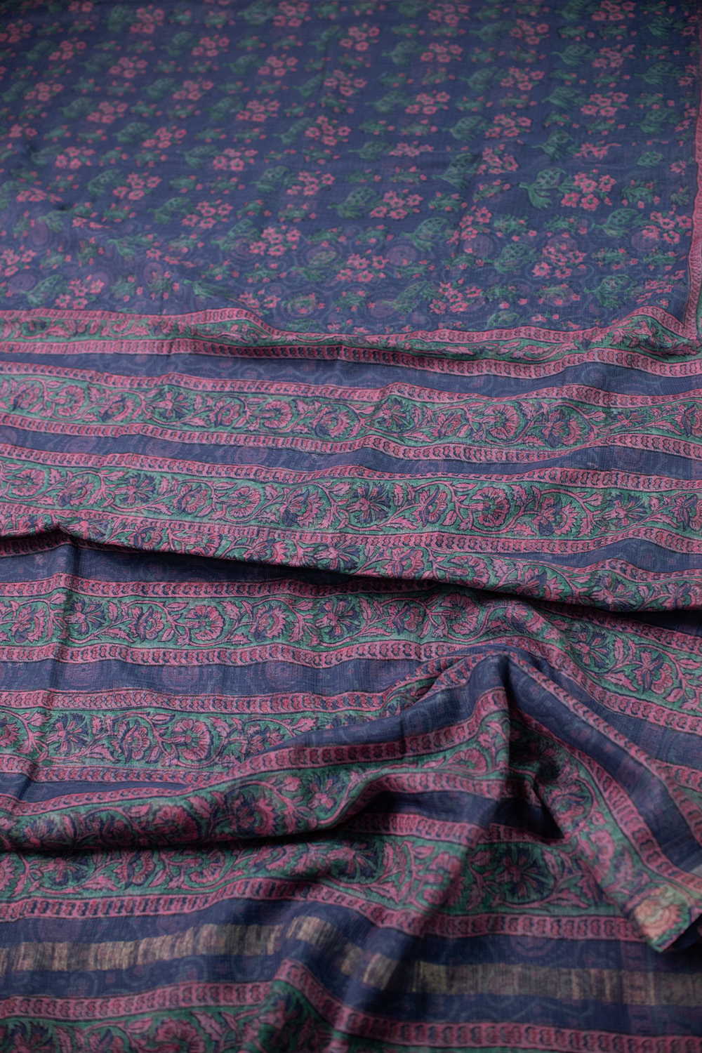 Pink with Green Floral Kota Cotton Saree