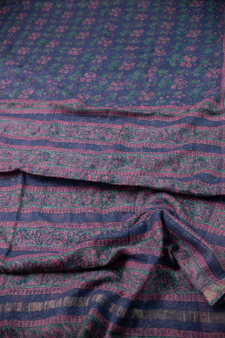 Pink with Green Floral Kota Cotton Saree