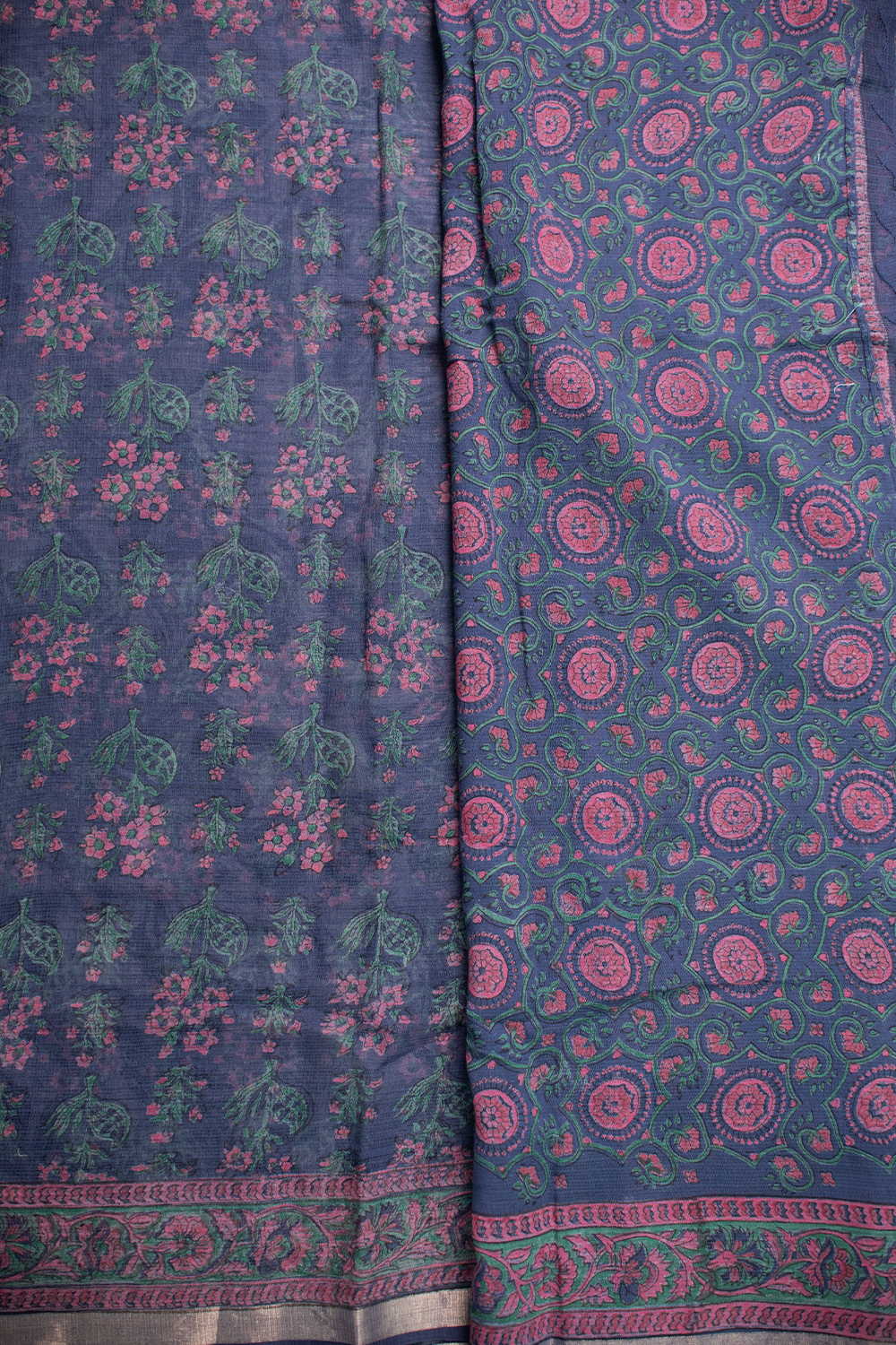 Pink with Green Floral Kota Cotton Saree