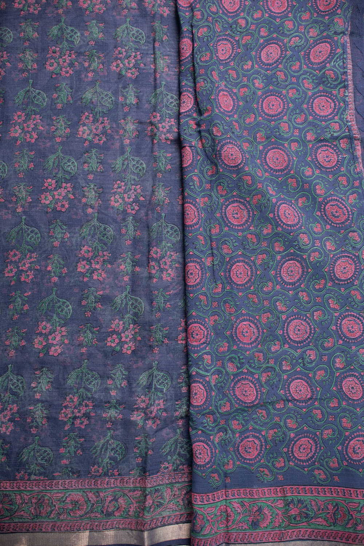 Pink with Green Floral Kota Cotton Saree