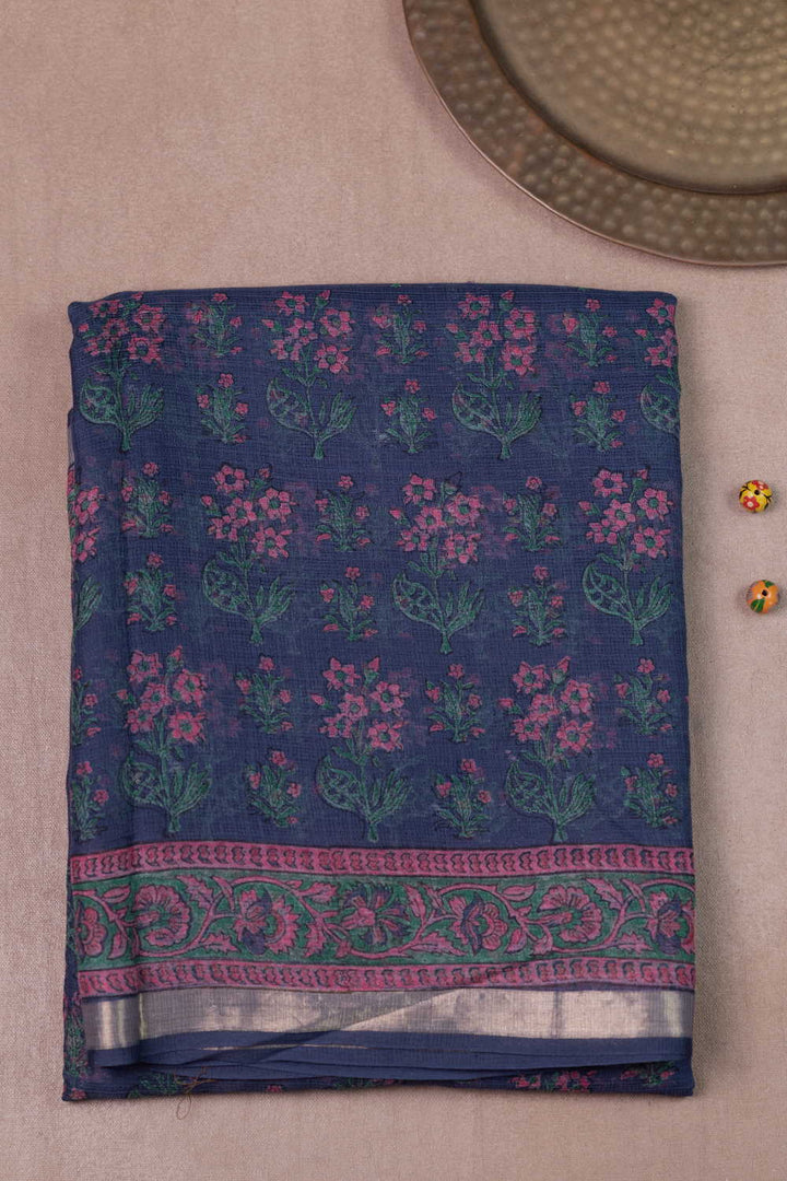 Pink with Green Floral Kota Cotton Saree