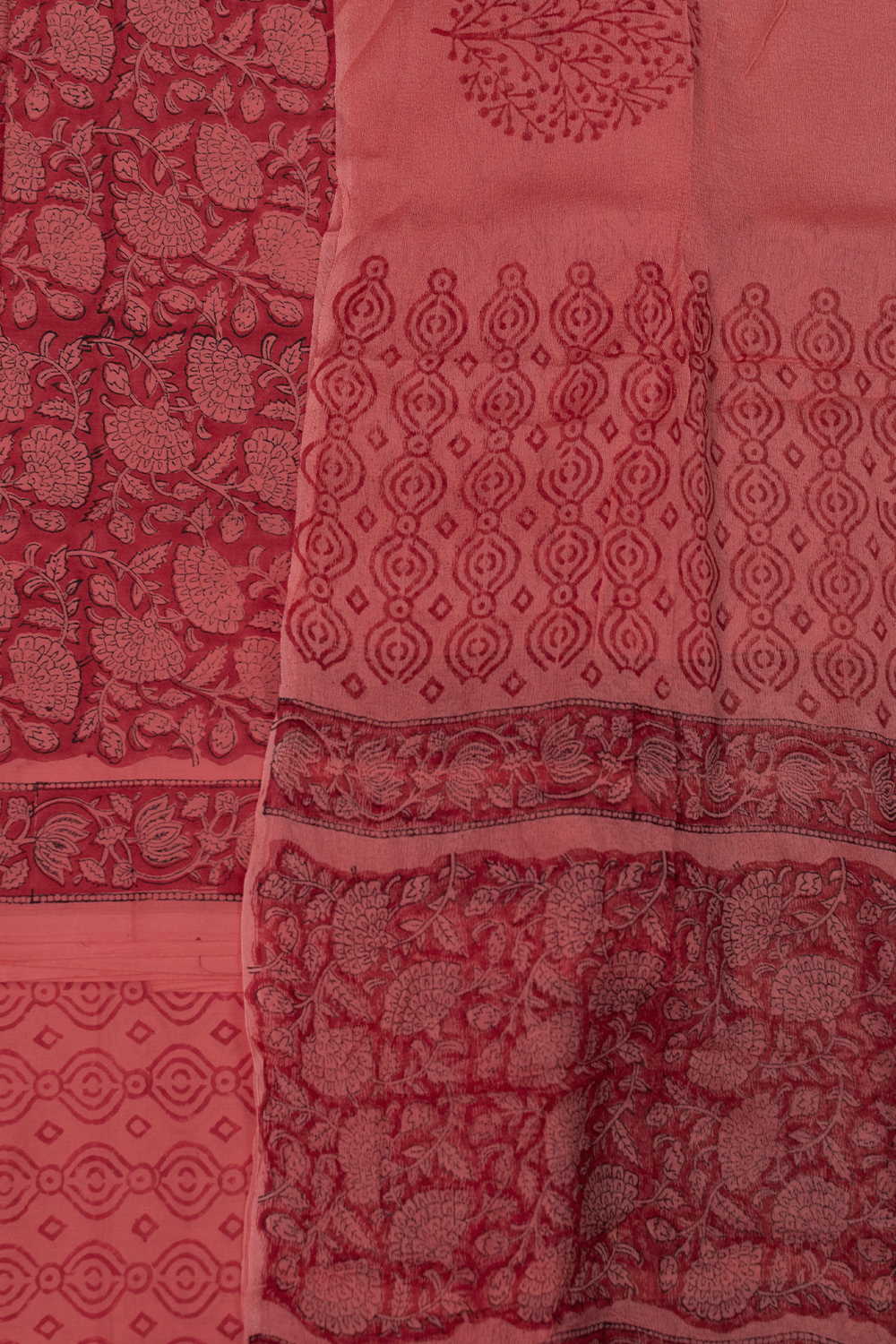 Red Garden Block Printed Mul Cotton Suit