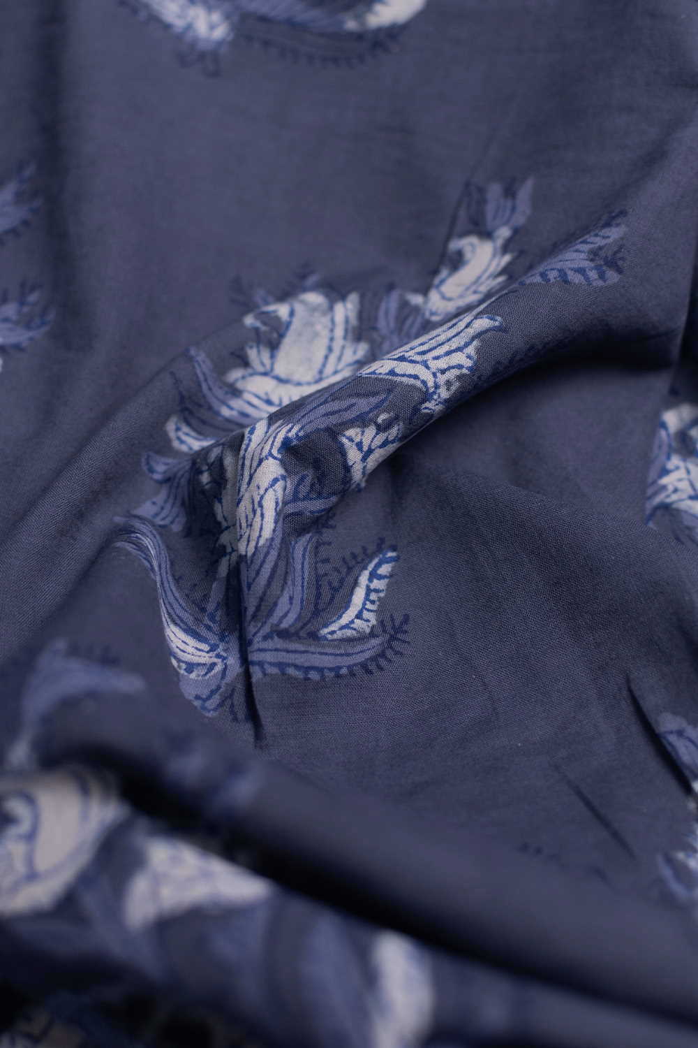 Dusky Petals on Grey Block Printed Cotton Fabric - 0.95m