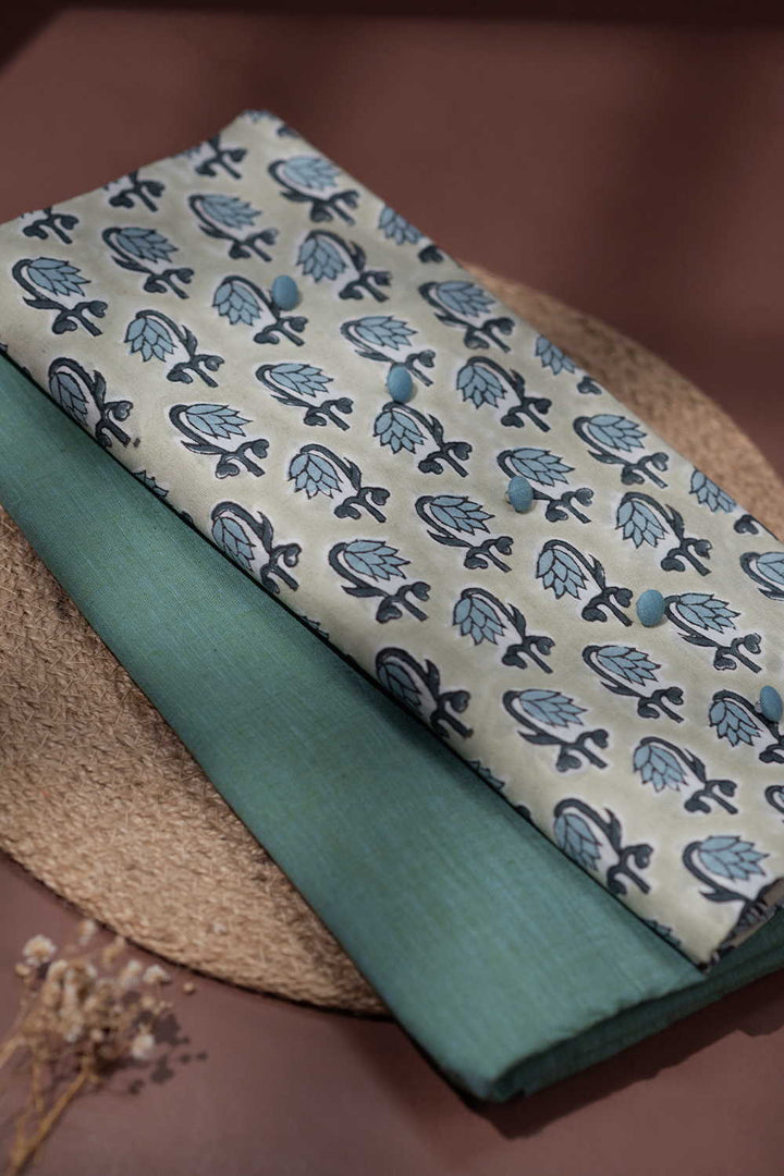 Sage Petal Green Sanganeri Top with Handwoven Mul Cotton Bottom