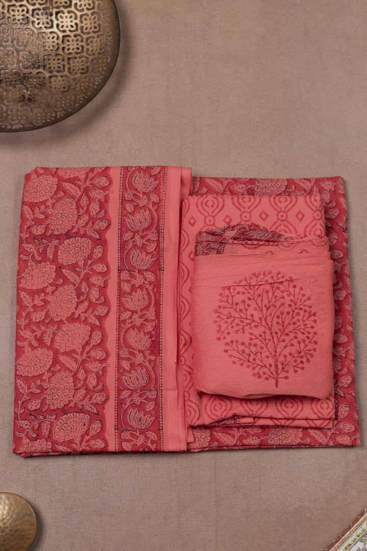 Red Garden Block Printed Mul Cotton Suit