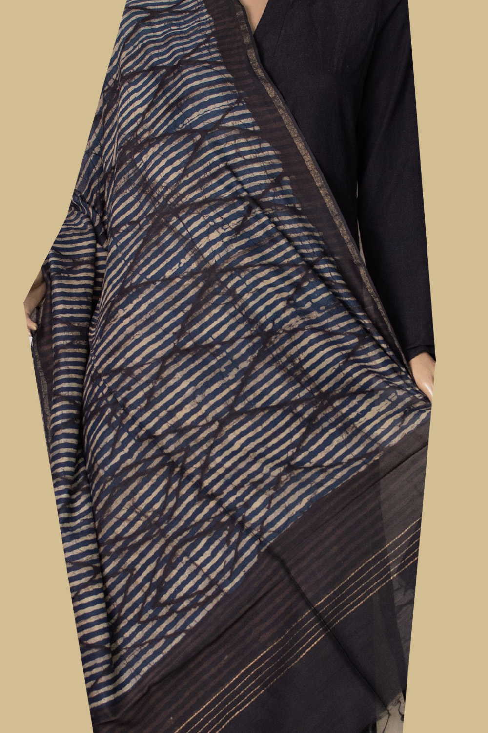 Patterned Block Printed Chanderi Dupatta