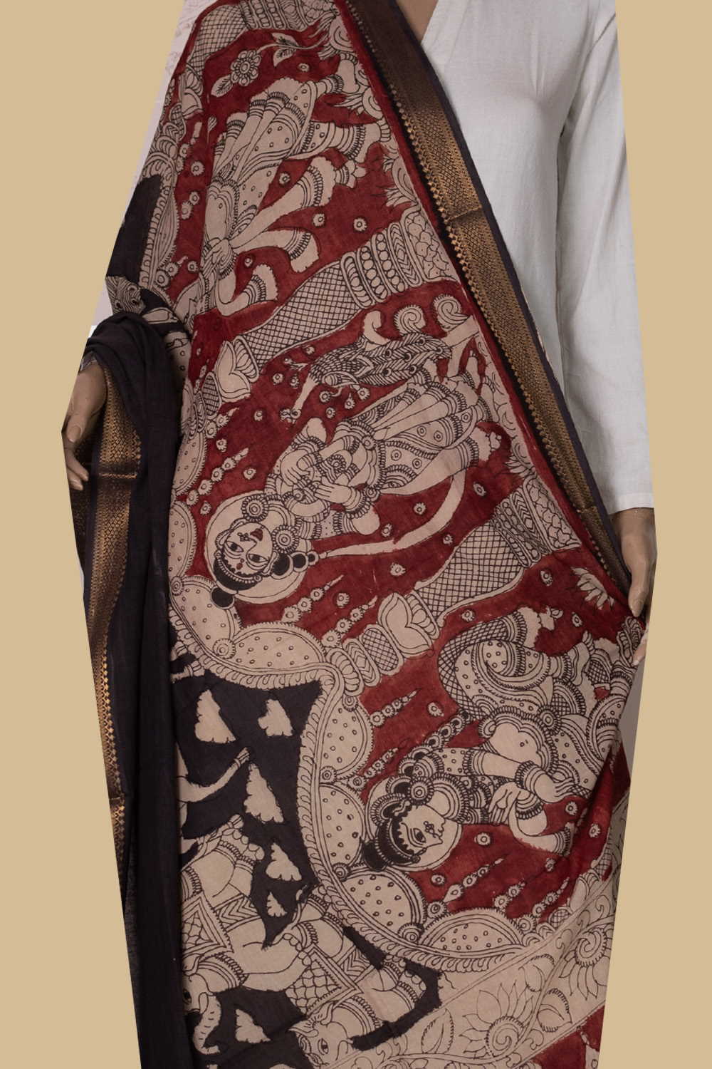 Painted Kalamkari Dupatta - Matkatus