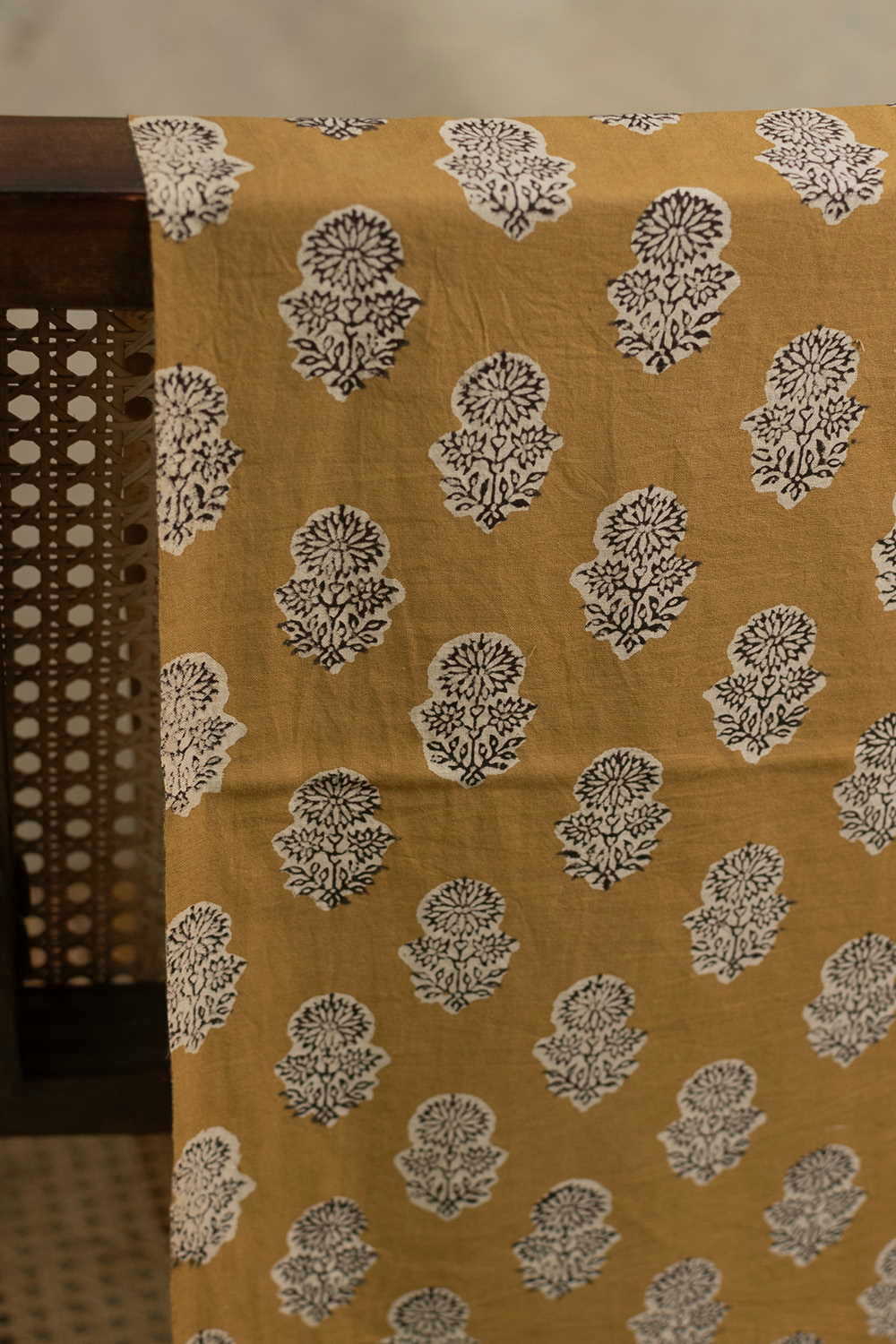 Mustard Yellow Bagru Cotton Fabric