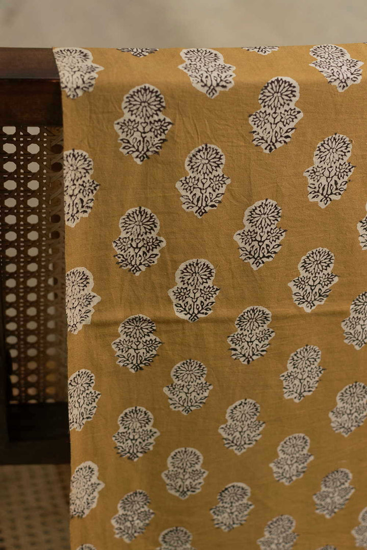 Mustard Yellow Bagru Cotton Fabric