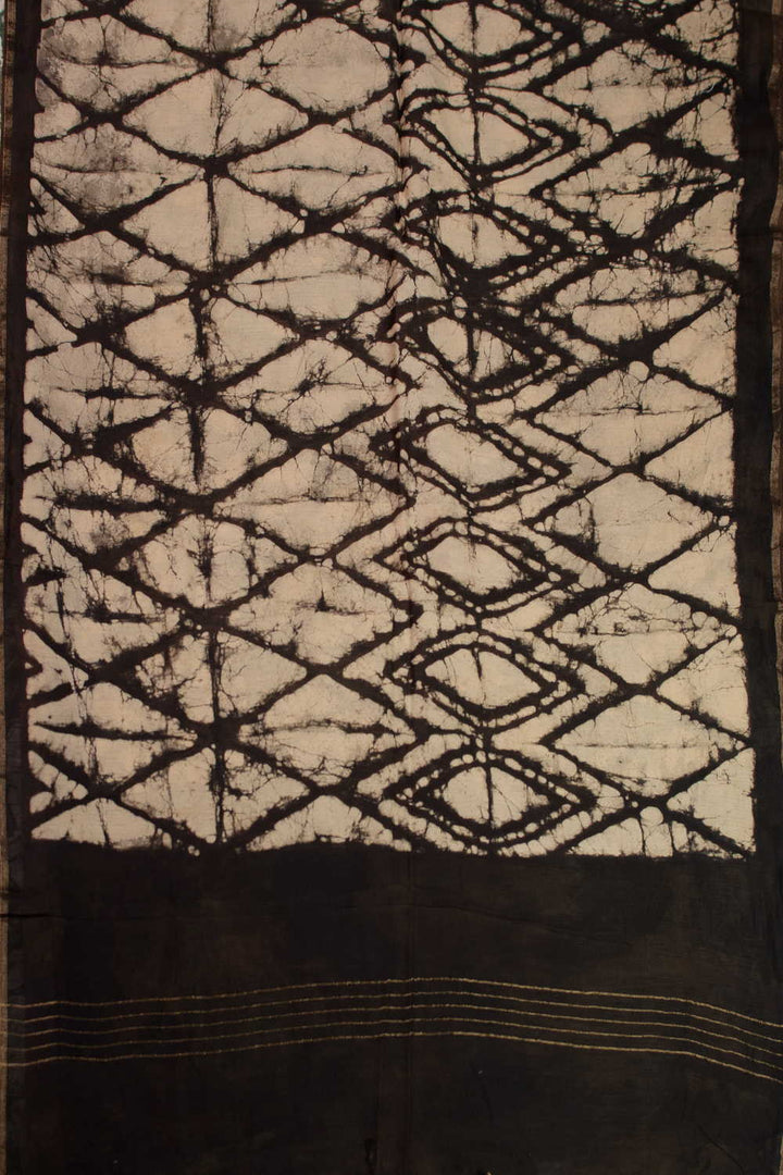 Black with Cream Block Printed Chanderi Dupatta