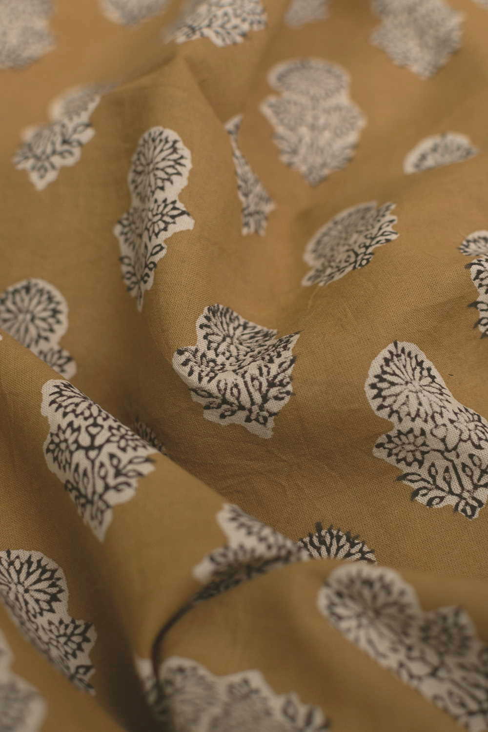 Mustard Yellow Bagru Cotton Fabric