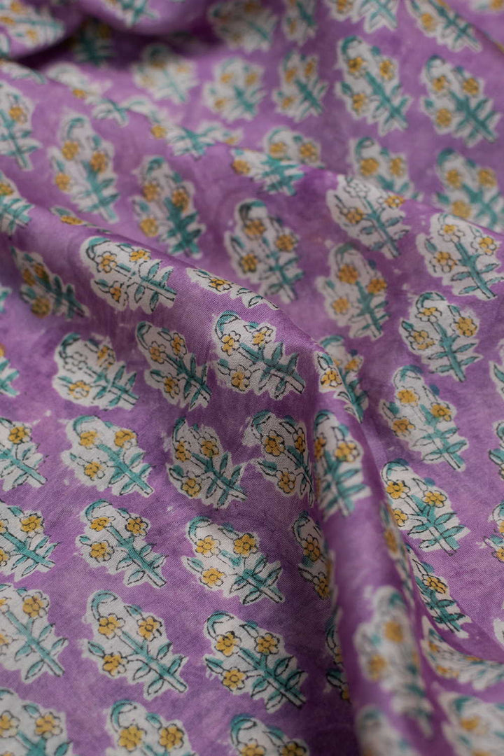 Lavender Pink Block Printed Silk Cotton Fabric