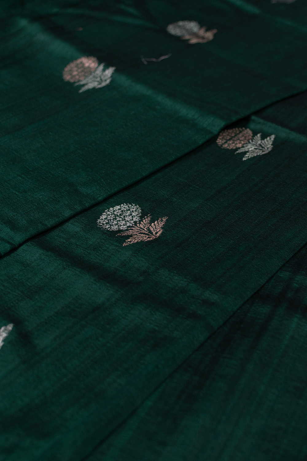 Deep Green with Traditional Motifs Banarasi Silk Fabric - 0.75m