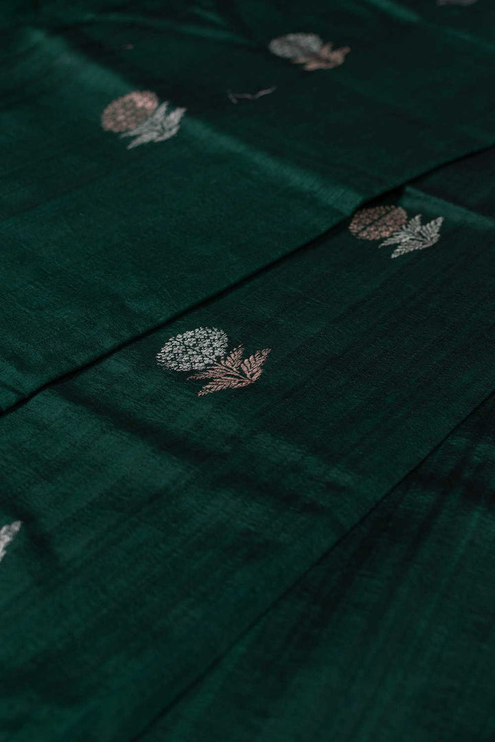 Deep Green with Traditional Motifs Banarasi Silk Fabric - 0.75m