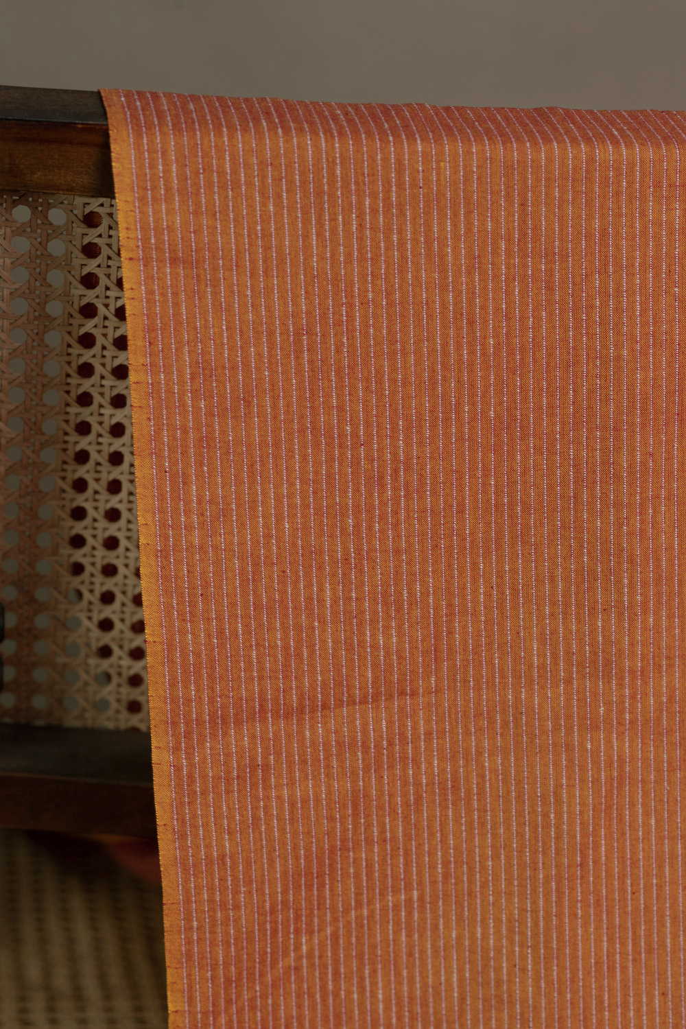 Orange Yarn Dyed Ribbed Cotton Fabric
