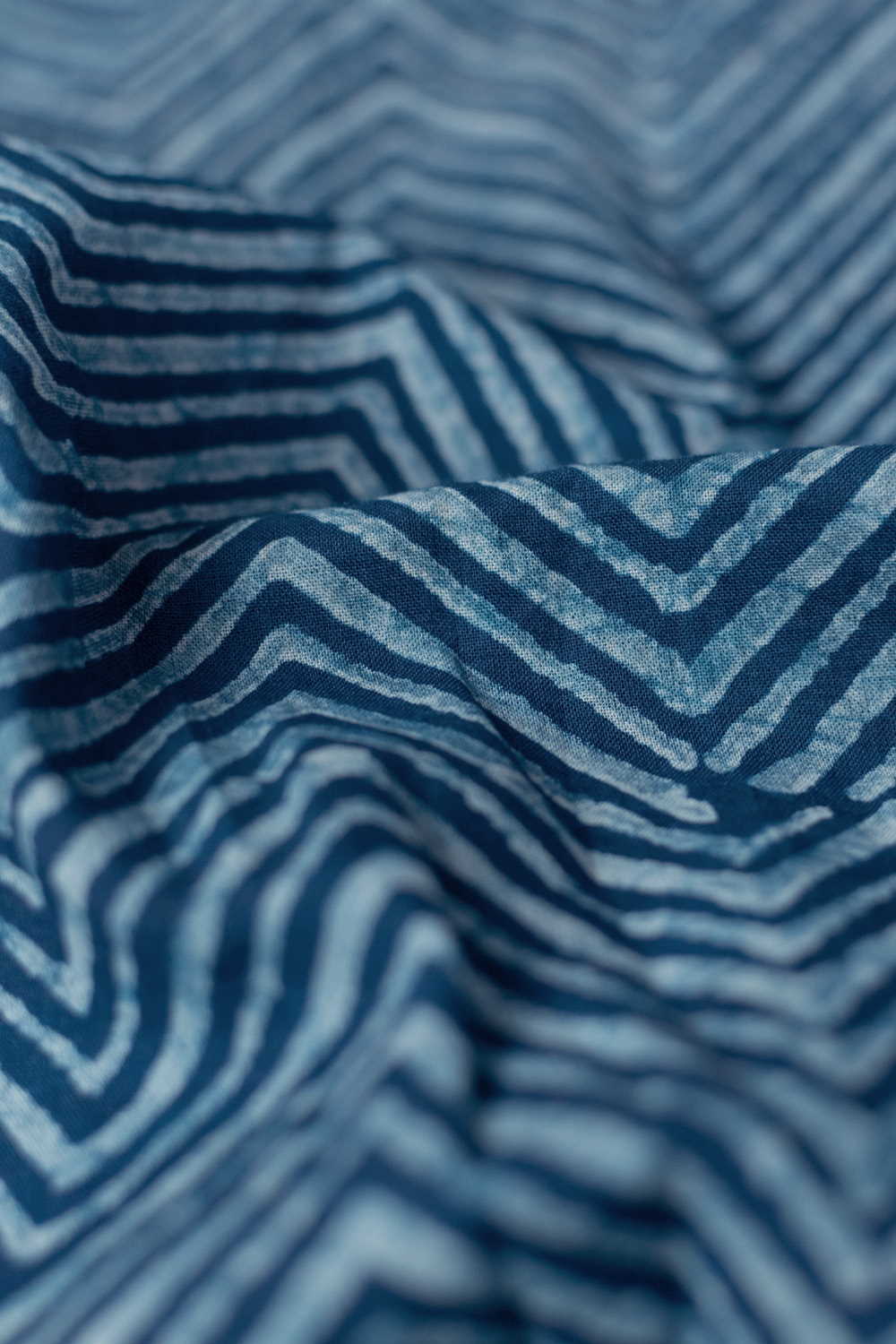 Chevron - Indigo Dabu Cotton Fabric-0.8m