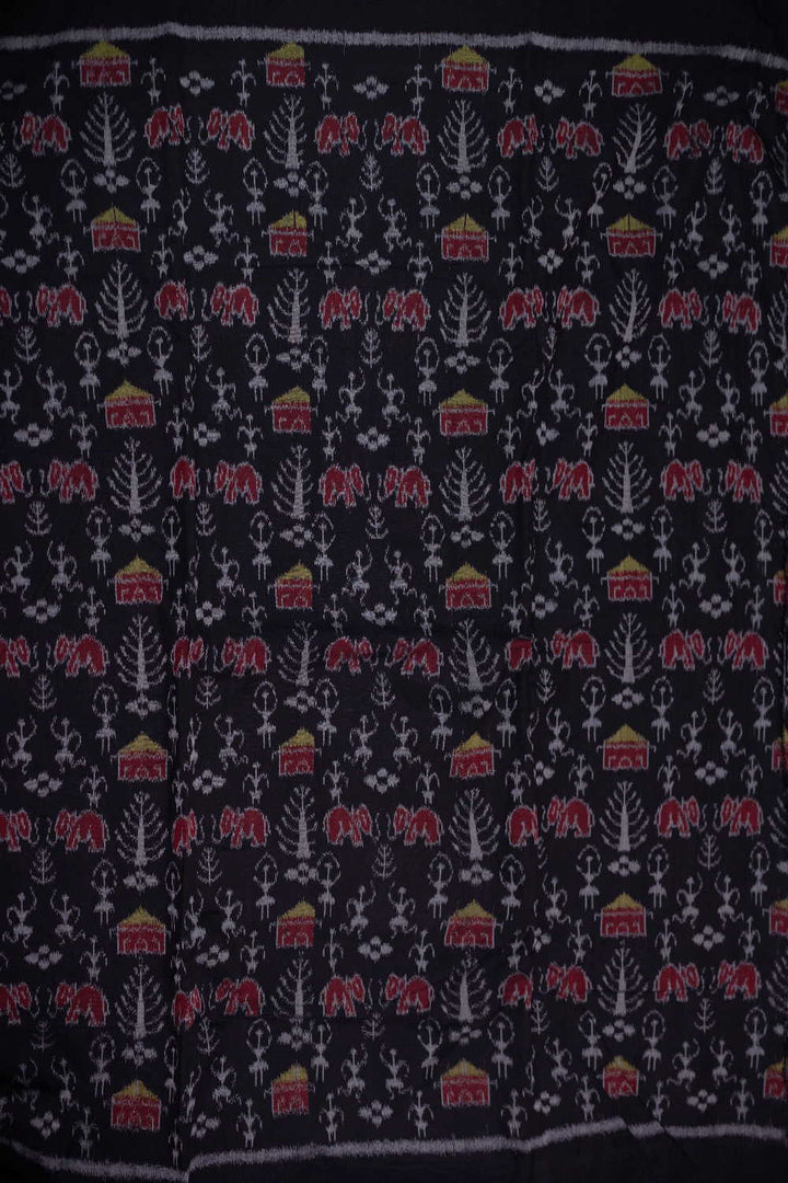 Black Orissa Ikat Cotton Fabric