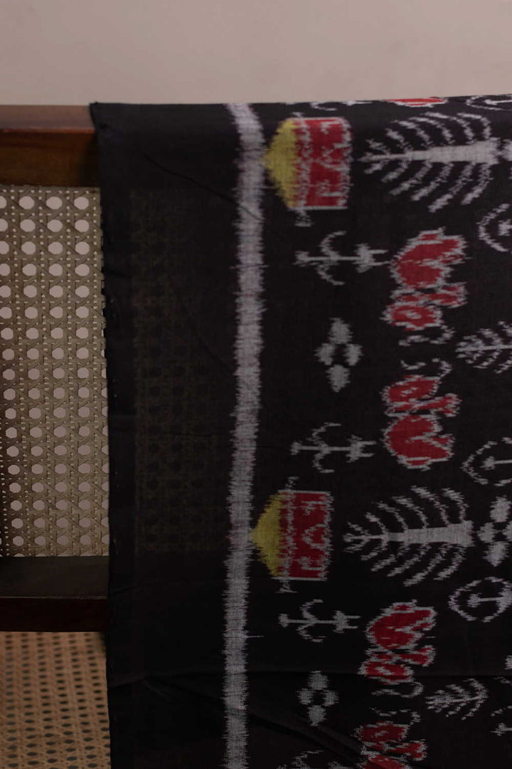 Black Orissa Ikat Cotton Fabric