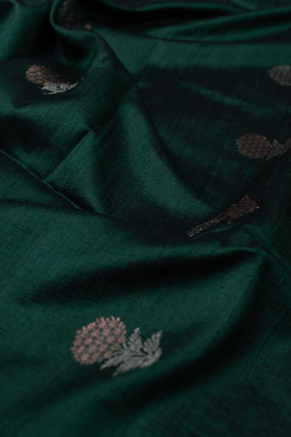 Deep Green with Traditional Motifs Banarasi Silk Fabric - 0.75m