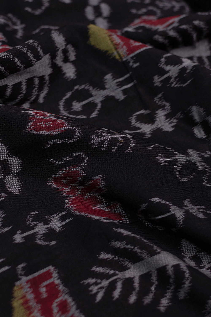 Black Orissa Ikat Cotton Fabric