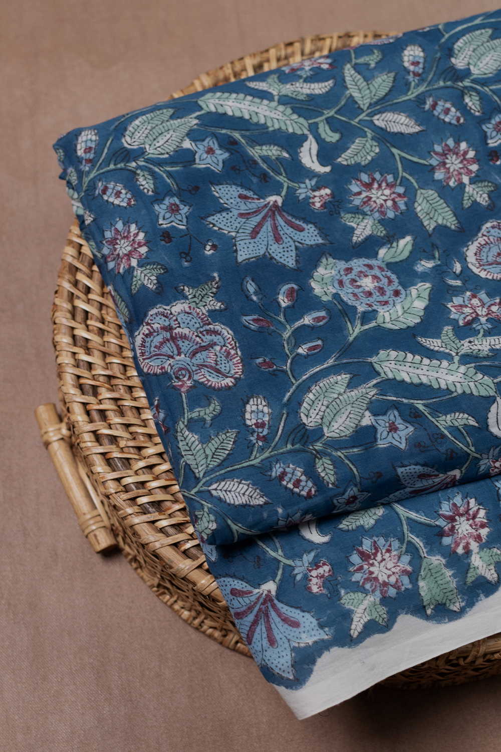 Blue Garden Sanganeri Mul Cotton Fabric - 0.7m