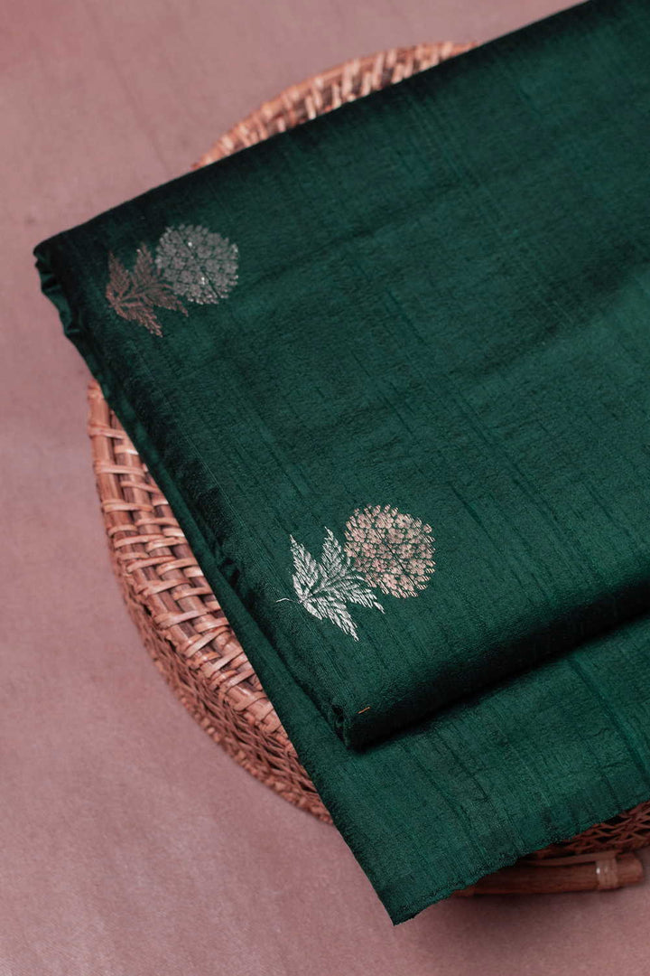 Deep Green with Traditional Motifs Banarasi Silk Fabric - 0.75m