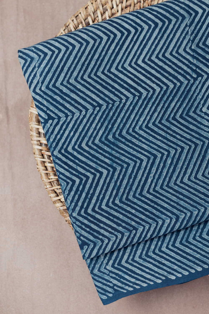 Chevron - Indigo Dabu Cotton Fabric-0.8m
