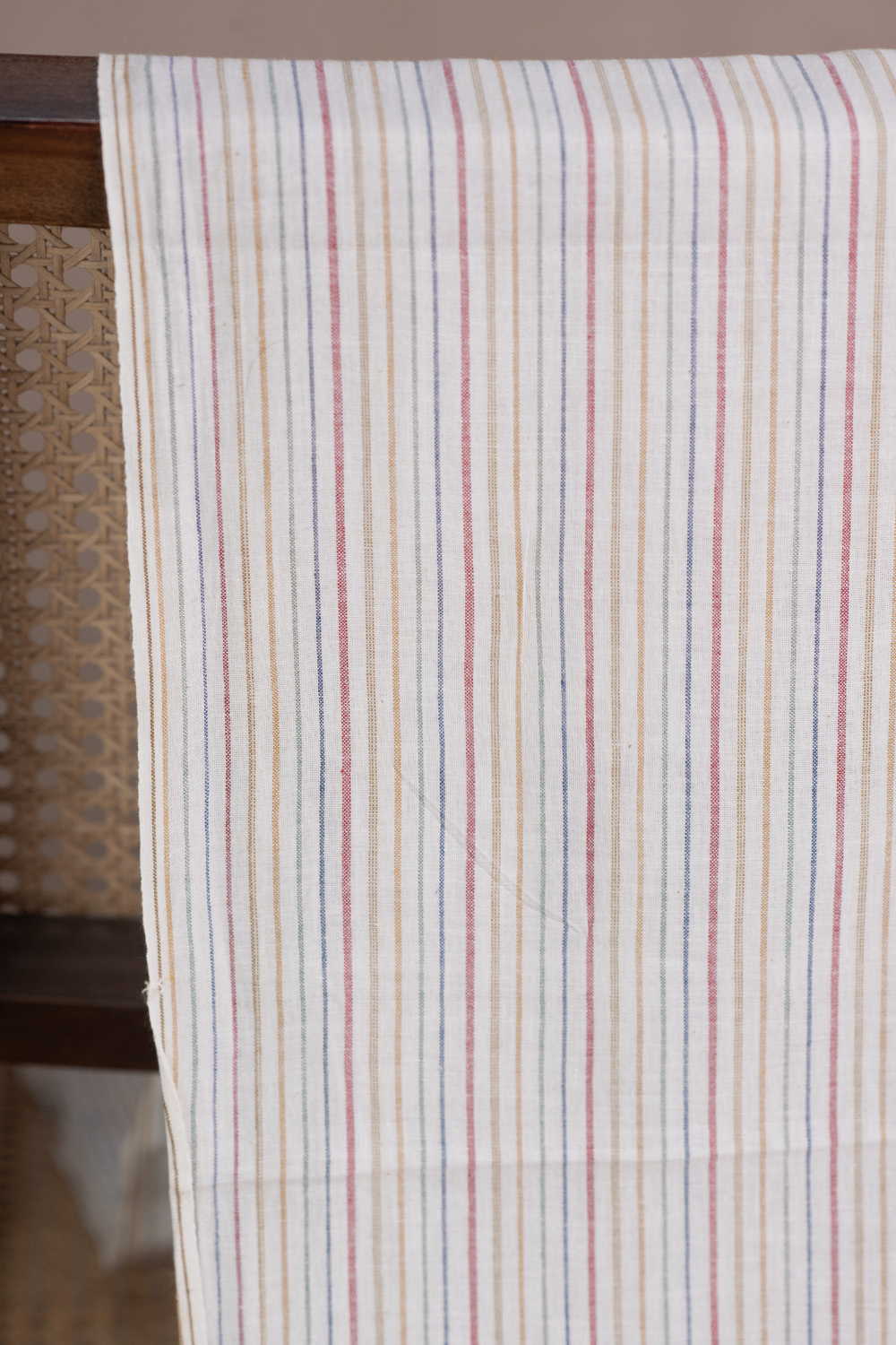 Stripes on Cream Handwoven Cotton Fabric