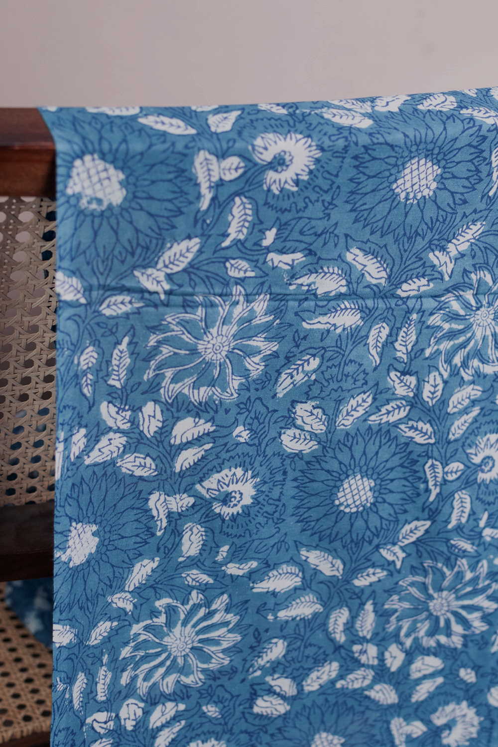 Indigo with Florals Dabu Cotton Fabric - 0.55m