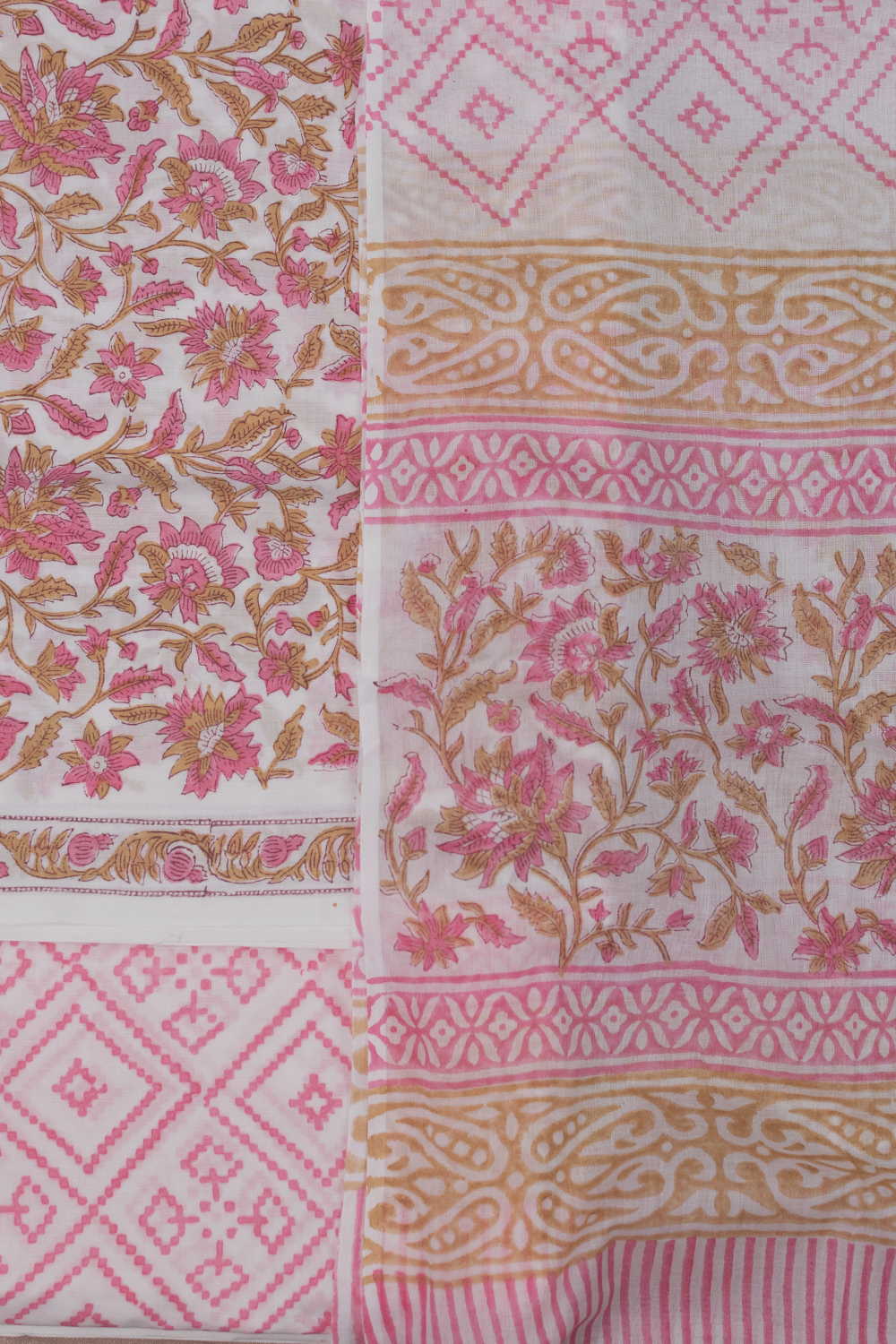 Pink Floral Block Printed Mul Cotton Suit