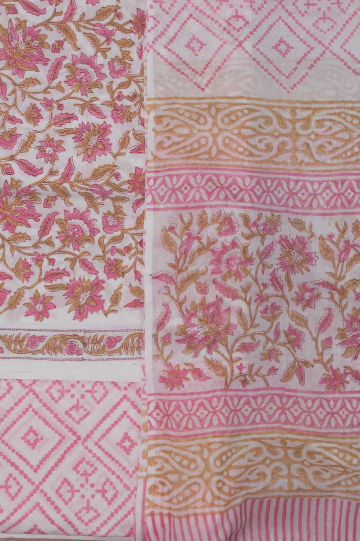 Pink Floral Block Printed Mul Cotton Suit