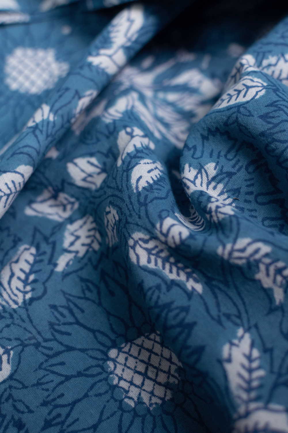Indigo with Florals Dabu Cotton Fabric - 0.55m