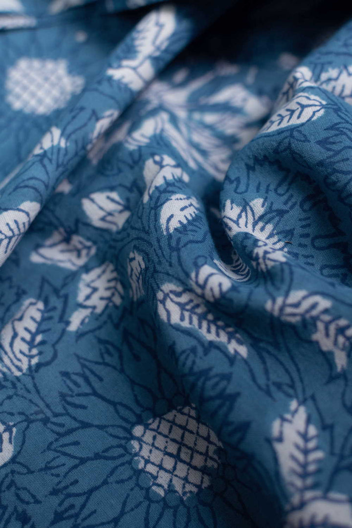 Indigo with Florals Dabu Cotton Fabric - 0.55m