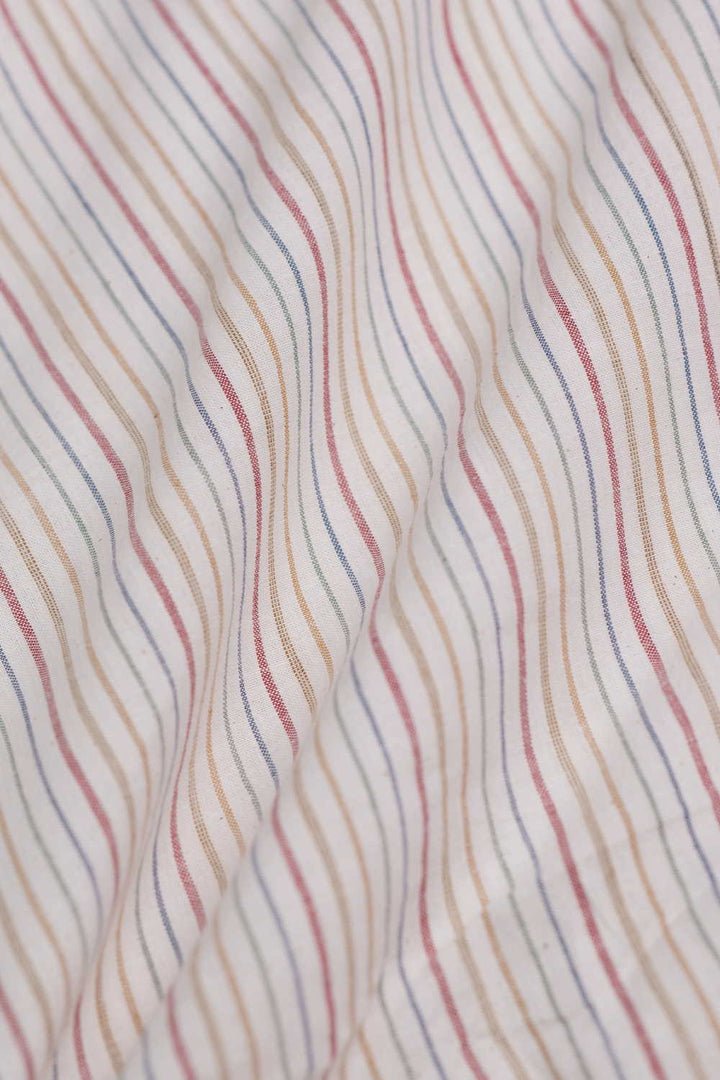 Stripes on Cream Handwoven Cotton Fabric
