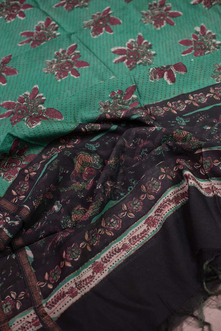 Green Block Printed Chanderi Dupatta