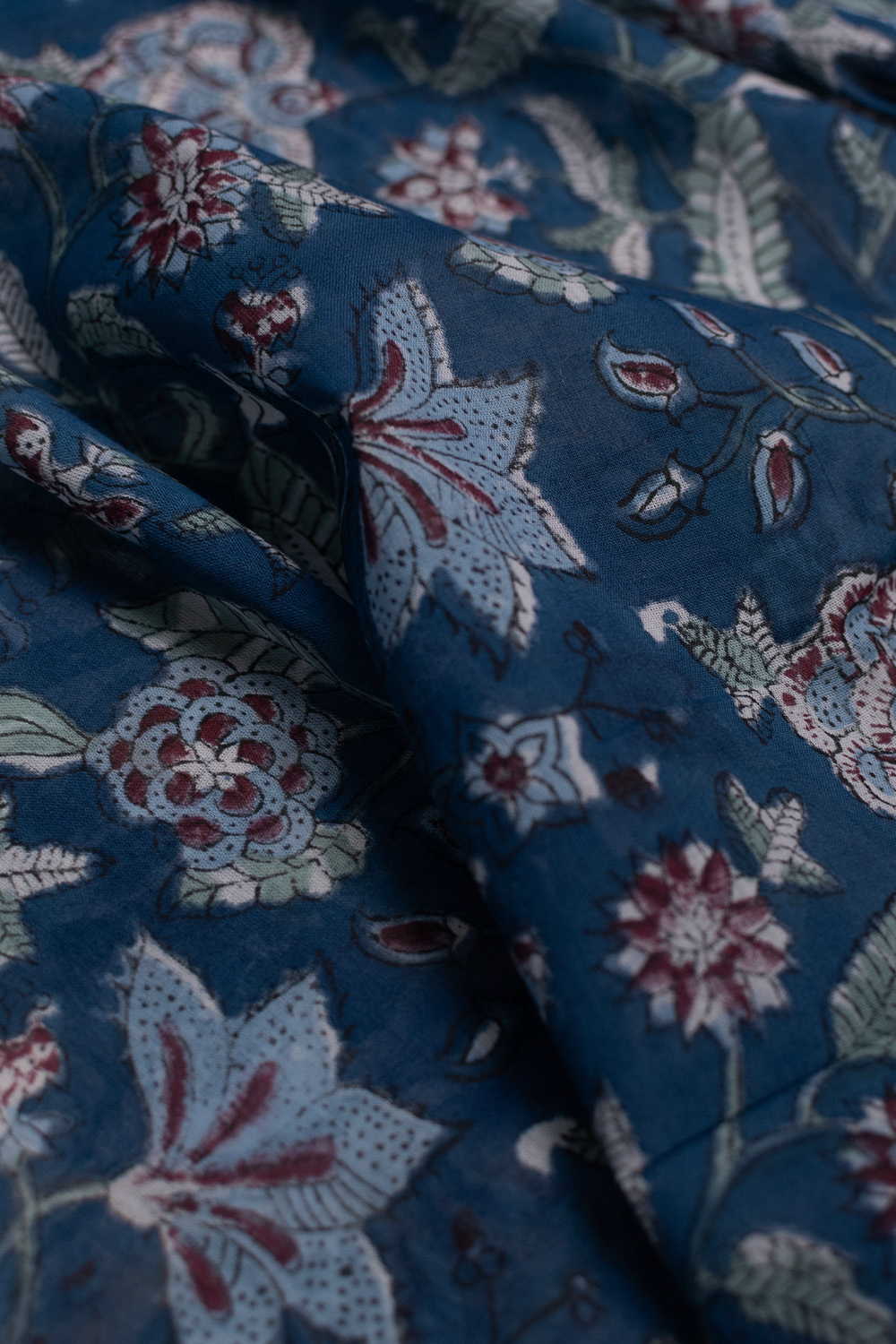 Blue Garden Sanganeri Mul Cotton Fabric - 2m