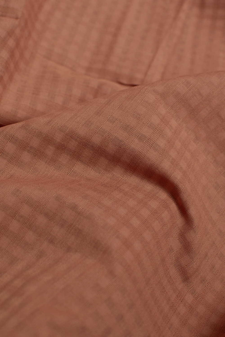 Deep Beige Mangalagiri Boddu Checks Cotton Fabric