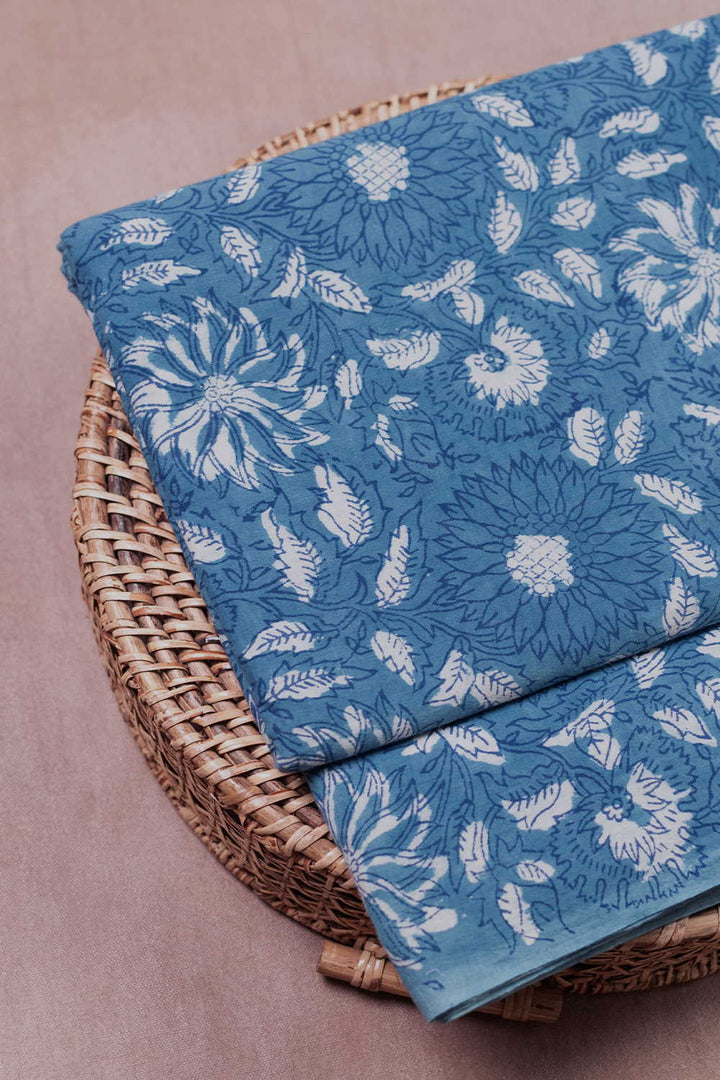 Indigo with Florals Dabu Cotton Fabric - 0.55m