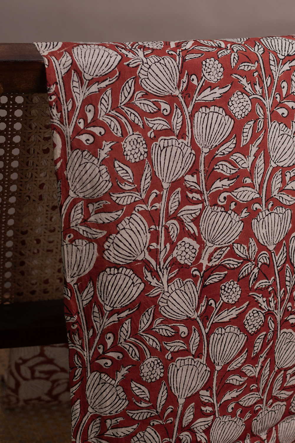 Ditzy Floral - Maroon Bagru Cotton Fabric - 0.5m