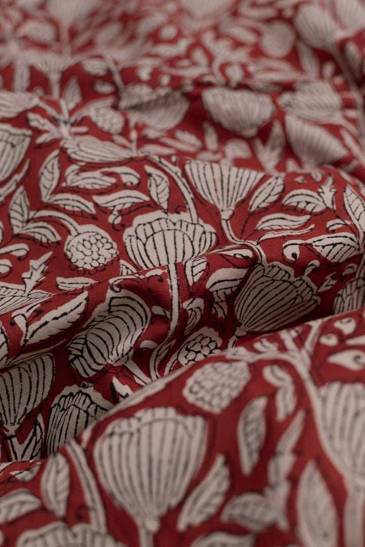 Ditzy Floral - Maroon Bagru Cotton Fabric